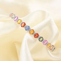 14K White Gold Multi Sapphire and H-I SI2 Diamond Bangle Bracelet (7.50 In) 10.35 Grams 9.10 ctw