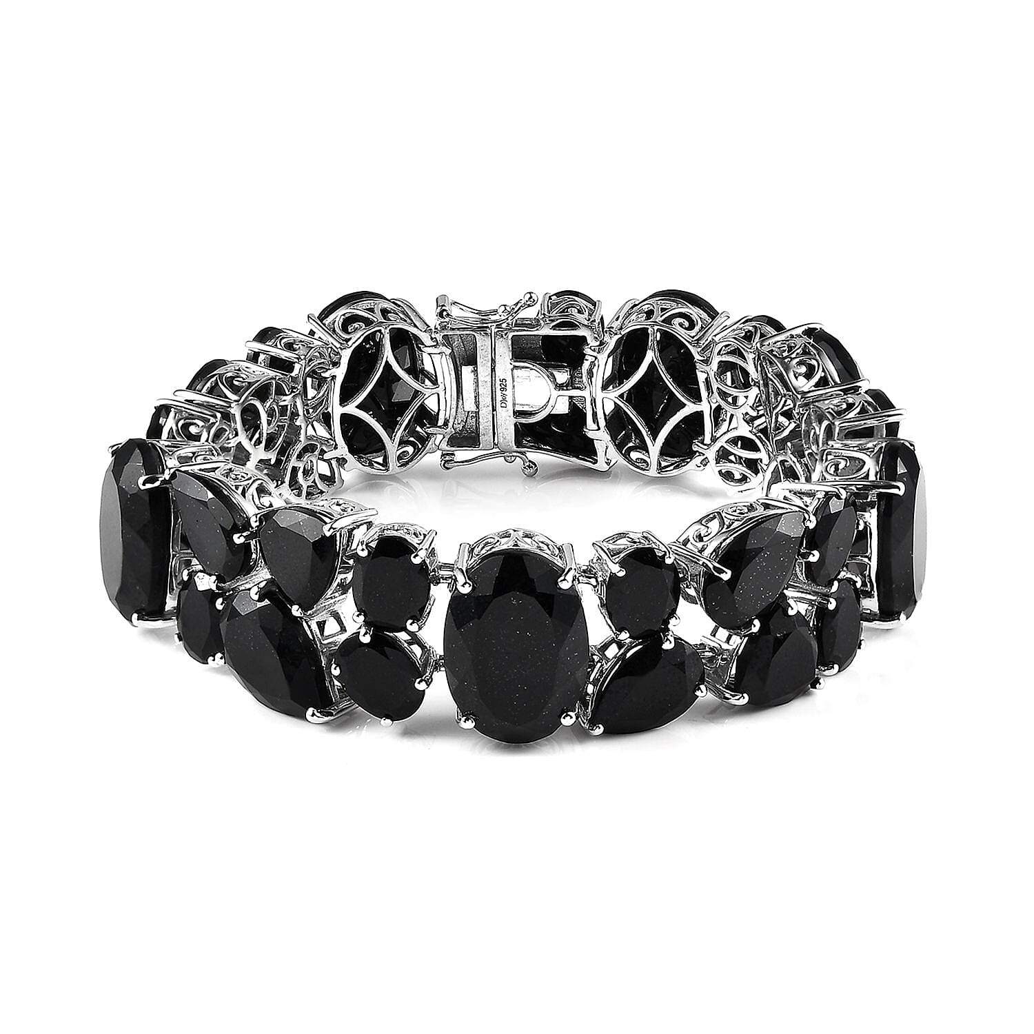 Australian Black Tourmaline Bracelet in Platinum Over Sterling Silver (7.25 In) 144.50 ctw