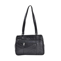 Black Patchwork Sheep Leather Cross Body Bag (11.7"x8"x3.5'') with Handle Drop and Detachable Shoulder Strap