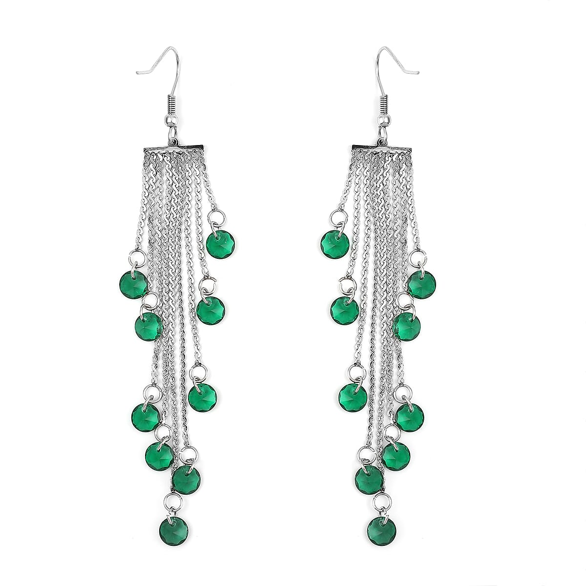 Simulated Ruby Dangling Earrings in Stainless Steel