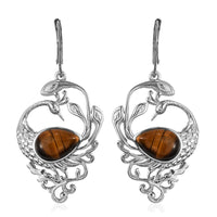 South African Tiger's Eye Peacock Earrings in Platinum Over Copper With Magnet and Stainless Steel 8.20 ctw