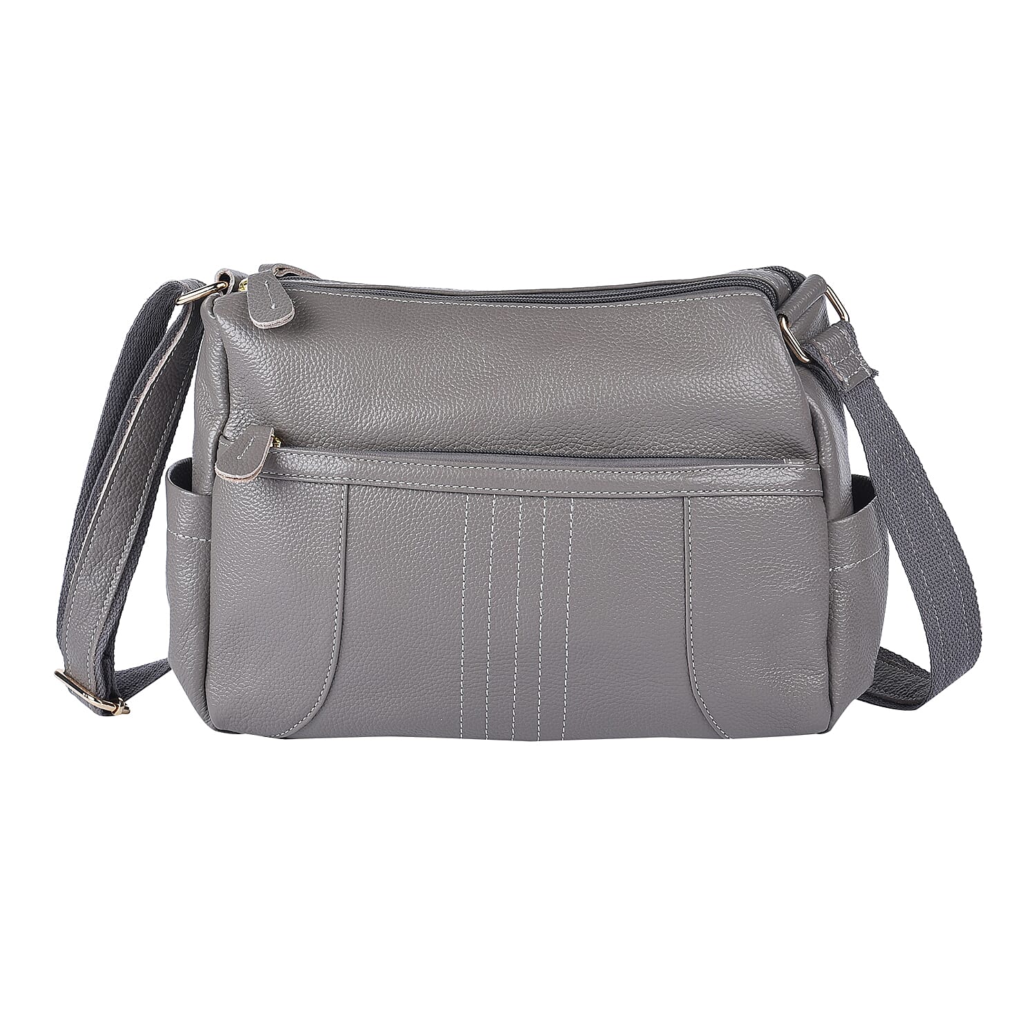Gray Color Durable Genunie Leather Crossbody Bag (12.2x5.12x9.45) with Shoulder Strap