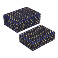 Handcrafted Set of 2 Navy Blue Beaded Decorated Nested Box (7"x 2.5", 6"x2")