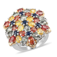 Multi Sapphire Cluster Ring in Platinum Over Sterling Silver 7.50 Grams 7.50 ctw