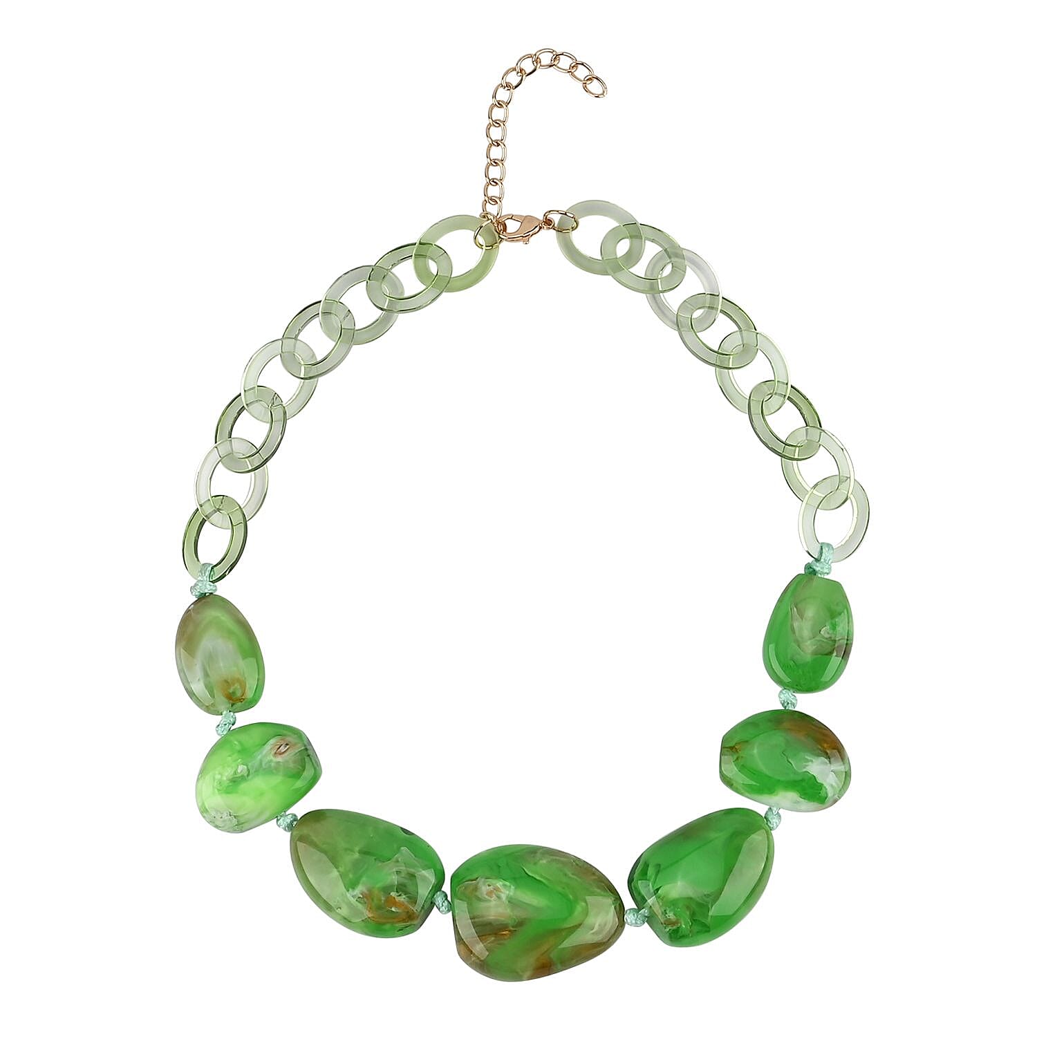 Green Color Resin Necklace 20.5 Inches with Extender in Goldtone