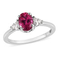 Premium Ouro Fino Rubellite, Moissanite 3 Stone Ring in Platinum Over Sterling Silver (Size 10.0) 1.00 ctw - Sticky add to cart bar