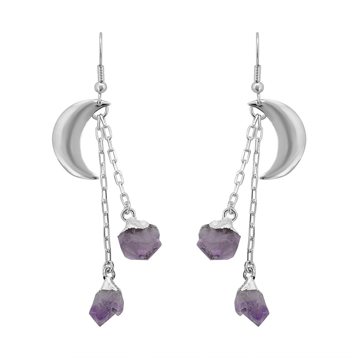 Amethyst Point Moon Earrings in Silvertone 25.50 ctw