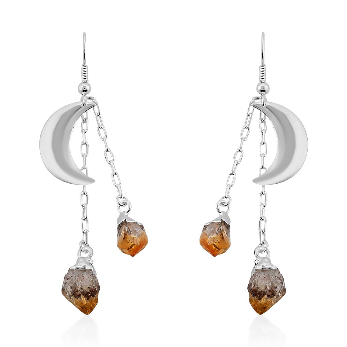 Brazilian Citrine Point Moon Earrings in Goldtone 27.00 ctw
