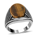 Tiger's Eye Men's Ring in Stainless Steel 6.50 ctw - Sticky add to cart bar
