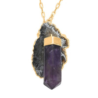 Made in Brazil Agate Occo and Terminated Dark Amethyst Necklace 18 Inches in Goldtone 44.85 ctw