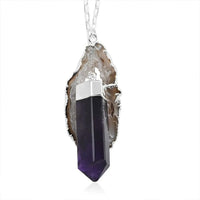 Terminated Light Amethyst and Agate Occo Necklace 18 Inches in Silvertone 67.50 ctw