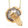 Made in Brazil Agate Occo and Terminated Light Citrine Pendant Necklace 18 Inches in Goldtone 41.25 ctw - Sticky add to cart bar