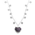 Amethyst Druse Heart Necklace 17-19 Inches in Silvertone 17.50 ctw - Sticky add to cart bar