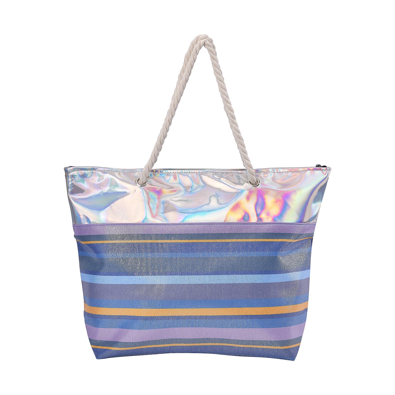 Blue and Gray Streak Pattern Canvas Faux Leather Tote Bag (19.7"x5.5"x14")