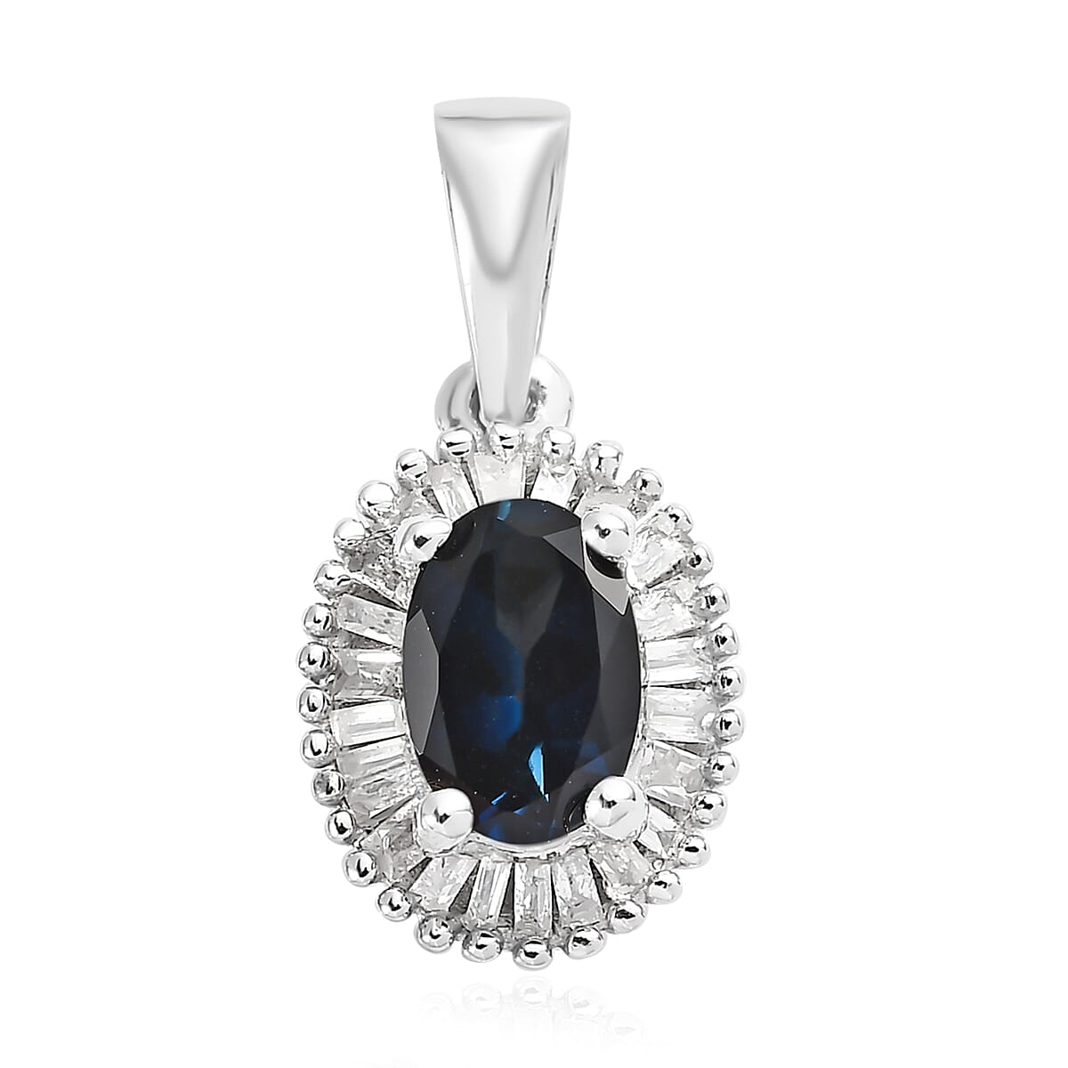 Monte Belo Indicolite and Diamond Halo Pendant in Platinum Over Sterling Silver 0.70 ctw