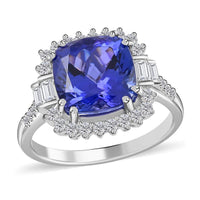 Certified & Appraised Rhapsody 950 Platinum AAAA Tanzanite and E-F VS Diamond Ring 5.75 Grams 4.00 ctw