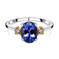 Luxoro 14K White Gold Premium Tanzanite and Natural Yellow Diamond I3 Trilogy Ring (Size 8.0) 2.15 ctw (Del. in 7-10 Days) - Sticky add to cart bar