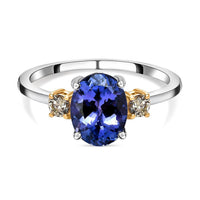 Luxoro 14K White Gold Premium Tanzanite and Natural Yellow Diamond I3 Trilogy Ring (Size 8.0) 2.15 ctw (Del. in 7-10 Days)