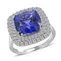 Certified & Appraised Rhapsody 950 Platinum AAAA Tanzanite amd E-F VS Diamond Double Halo Ring 9.10 Grams 7.75 ctw - Sticky add to cart bar