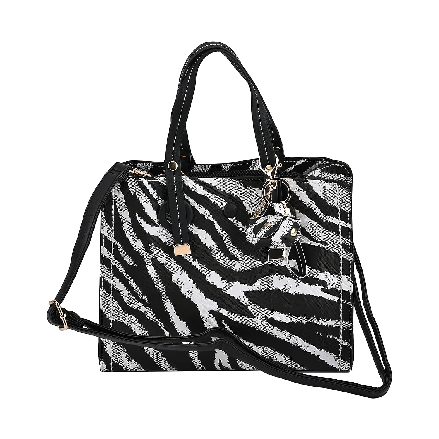 Black and White Zebra Stripe Faux Leather Set of 2 Crossbody Bag (10"x3.3"x8.5")