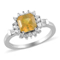 Fissure Filled Yellow Sapphire, Natural White Zircon and Diamond Ring in Platinum Over Sterling Silver (Size 9.0) 1.90 ctw - Sticky add to cart bar
