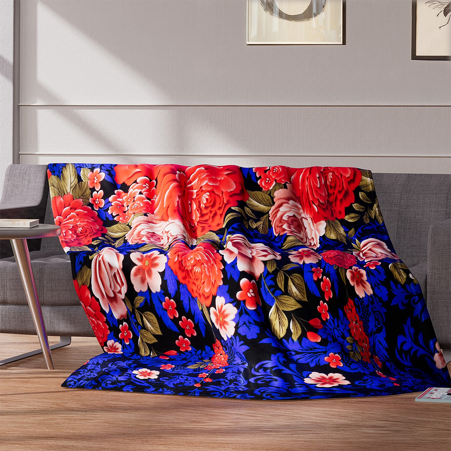HOMESMART Red Bright Peony Pattern Microfiber Single Layer Flannel Blanket (60" x 80")