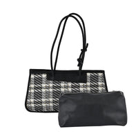 Black and White Plaid Pattern Faux Leather Tote Bag (15.6"x7.9"x5.5") and Cosmetic Bag (9.5"x3"x4.3")