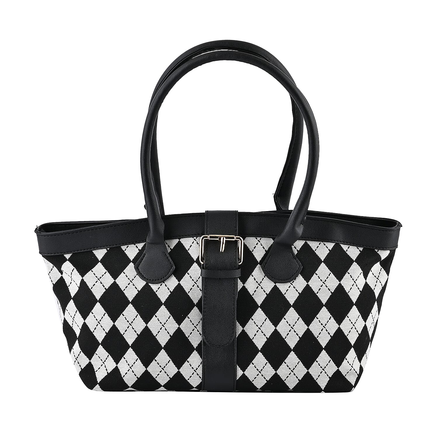Black and White Checkered Pattern Faux Leather Tote Bag (11.6"x5.4"x7.4")