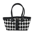 Black and White Checkered Pattern Faux Leather Tote Bag (11.6"x5.4"x7.4") - Sticky add to cart bar