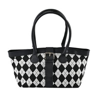 Black and White Checkered Pattern Faux Leather Tote Bag (11.6"x5.4"x7.4")