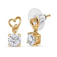 LUSTRO STELLA Made with Finest CZ Solitaire Stud Earrings in 14K YG Over Sterling Silver 3.30 ctw