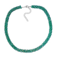 White Magic Color Glass Beaded Necklace 20-22 Inches in Silvertone