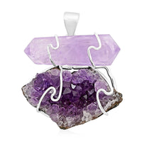 Druzy Amethyst and Amethyst Pendant in Silvertone 58.50 ctw