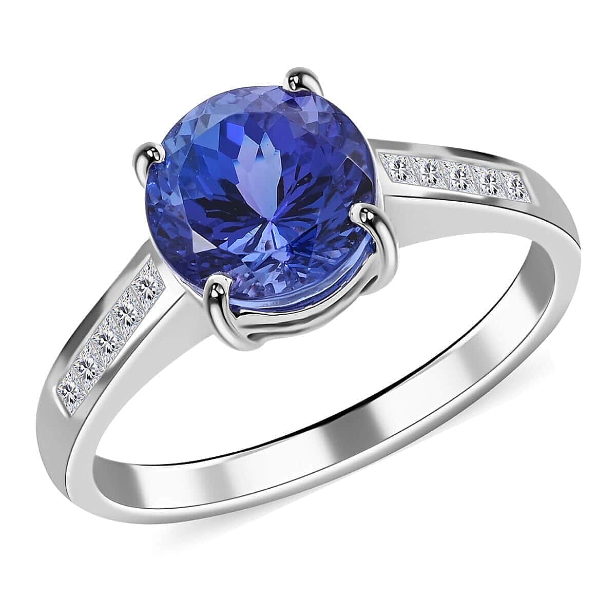 Certified & Appraised Rhapsody 950 Platinum AAAA Tanzanite and E-F VS Diamond Ring 5.20 Grams 2.50 ctw