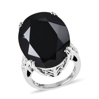 One Time Only Thai Black Spinel Solitaire Ring in Platinum Over Sterling Silver (Size 8.0) 40.75 ctw