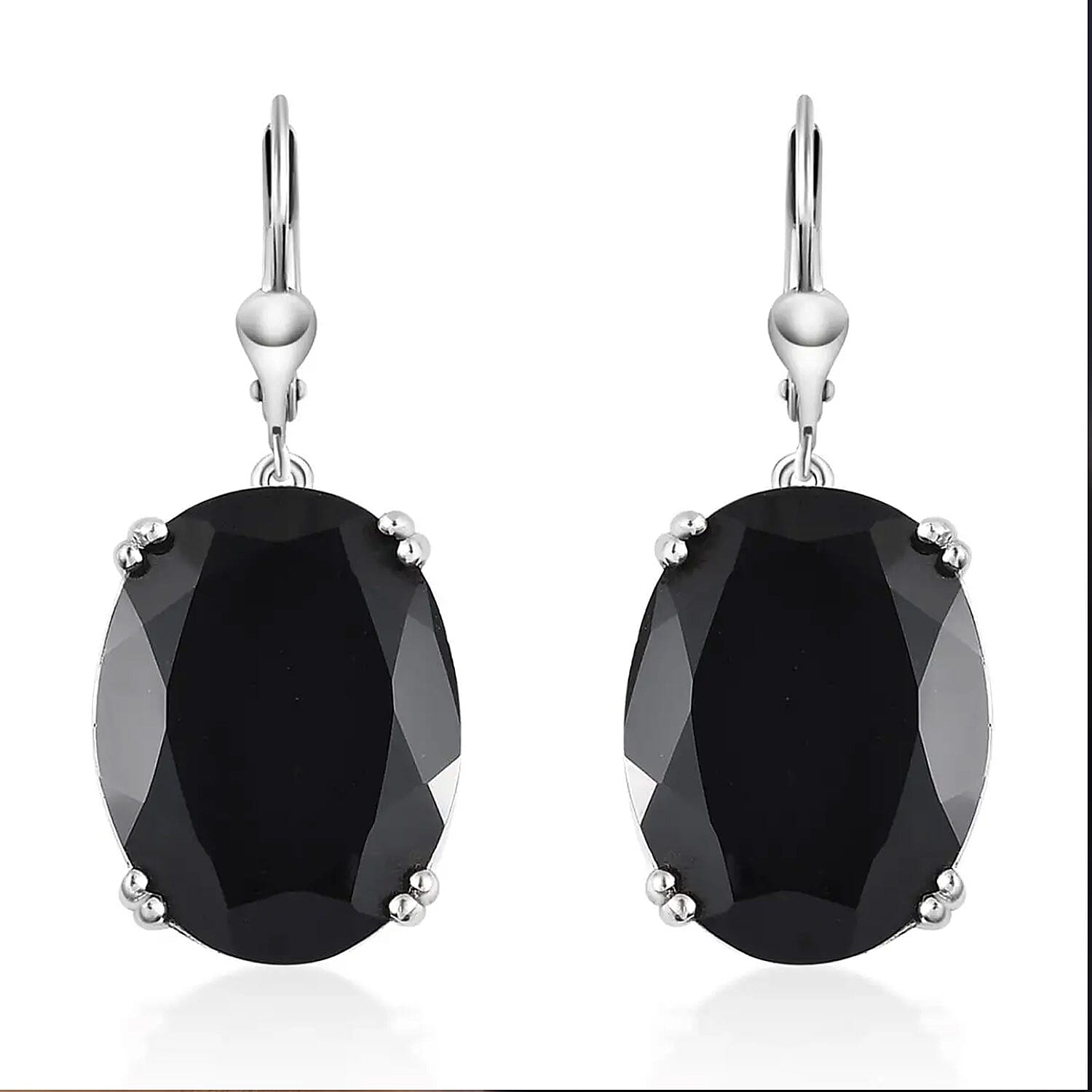 Thai Black Spinel Lever Back Earrings in Platinum Over Sterling Silver 49.00 ctw