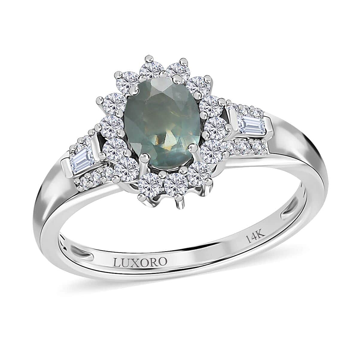 Luxoro 14K White Gold AAA Narsipatnam Alexandrite, Moissanite Floral Ring (Size 6.0) 1.15 ctw