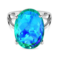 Peacock Triplet Quartz 13.43 ctw Ring in Rhodium Over Sterling Silver (Size 11.5)