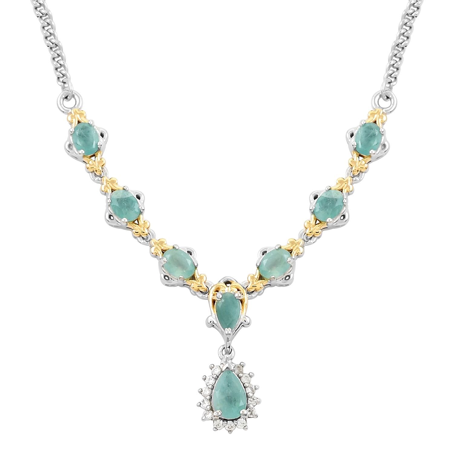 Grandidierite and White Zircon Necklace 18 Inches in Vermeil YG and Platinum Over Sterling Silver 1.90 ctw