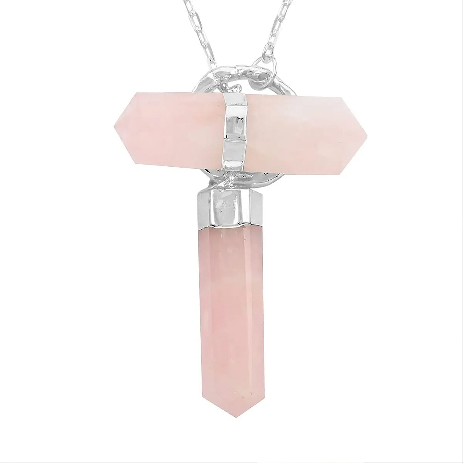 Galilea Rose Quartz Pendant Necklace 35 Inches in Silvertone 116.50 ctw