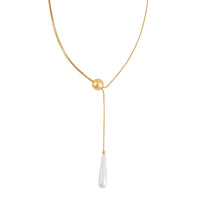 White Shell Pearl Necklace 20-22 Inches in Goldtone