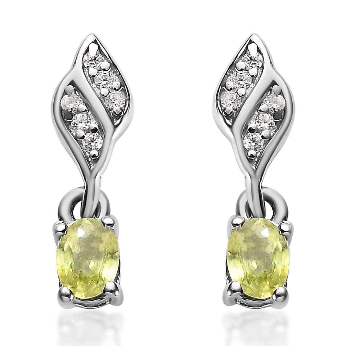 Premium Sava Sphene and White Zircon Earrings in Platinum Over Sterling Silver 0.50 ctw