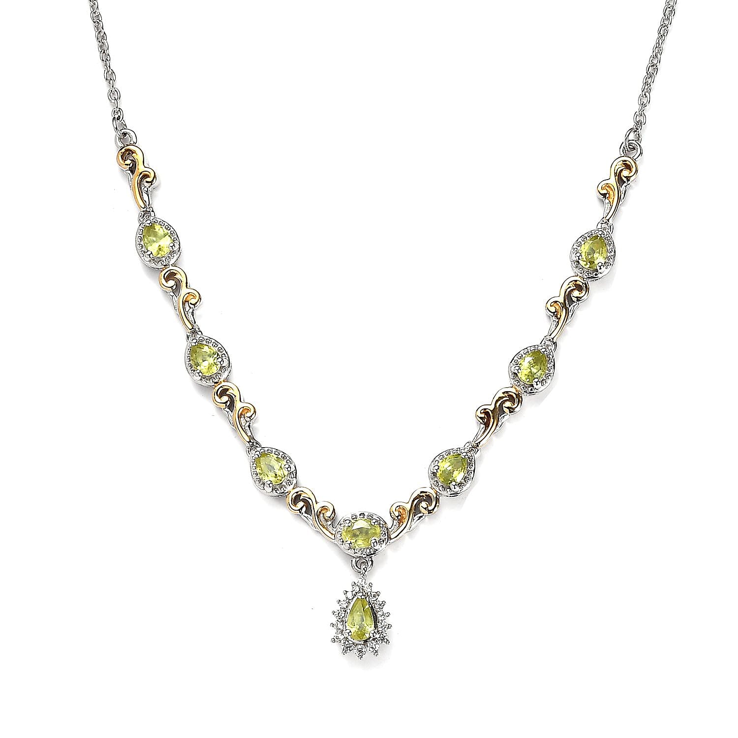 Premium Sava Sphene and White Zircon Necklace 18 Inches in Vermeil YG and Platinum Over Sterling Silver 1.70 ctw