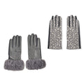 Faux Fur Cuff Printed Gloves 2 Prs (1pr Leopard+ 1pr Snake) with Touchscreen Functional - Gold - Sticky add to cart bar