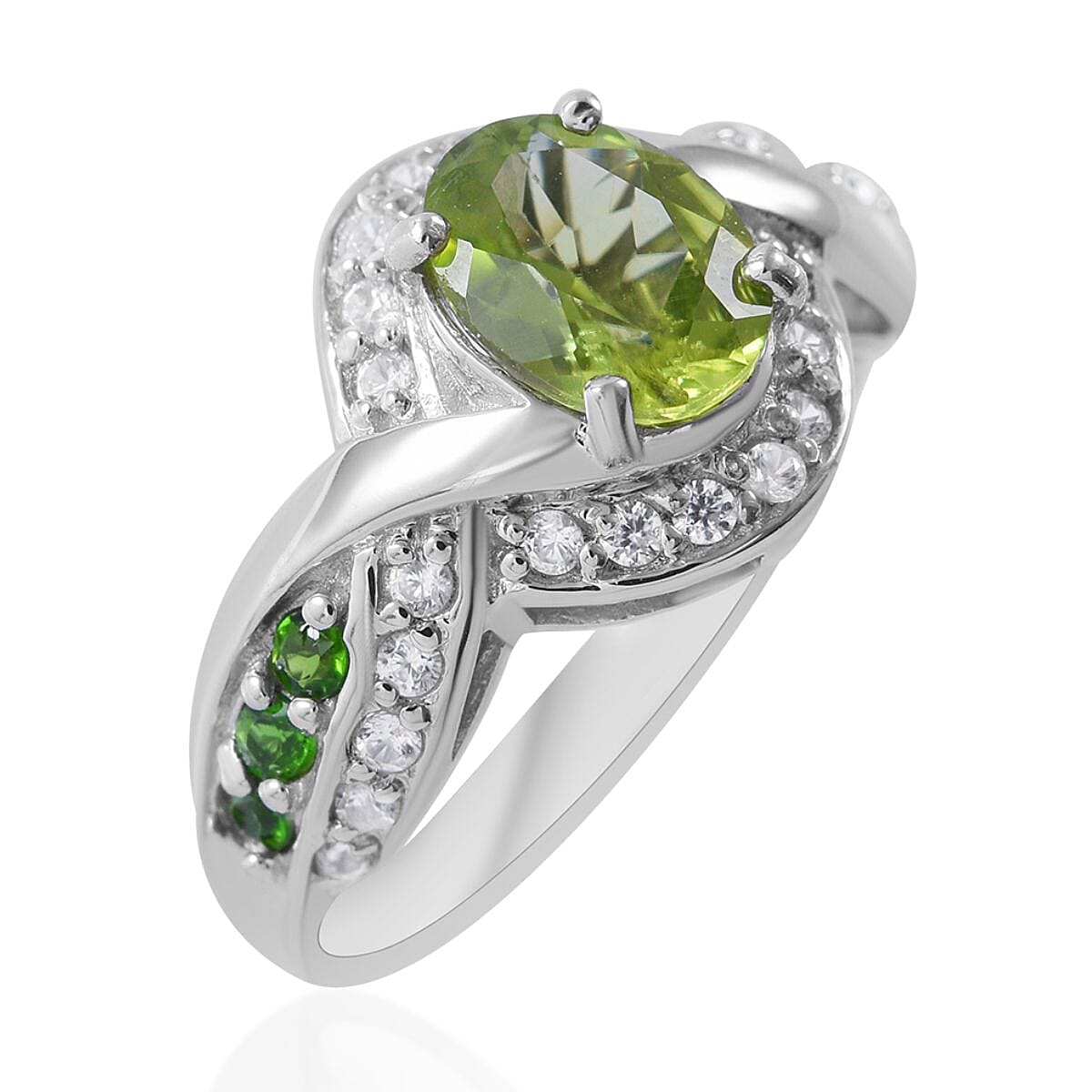 Premium Peridot and Multi Gemstone Ring in Platinum Over Sterling Silver 2.90 ctw