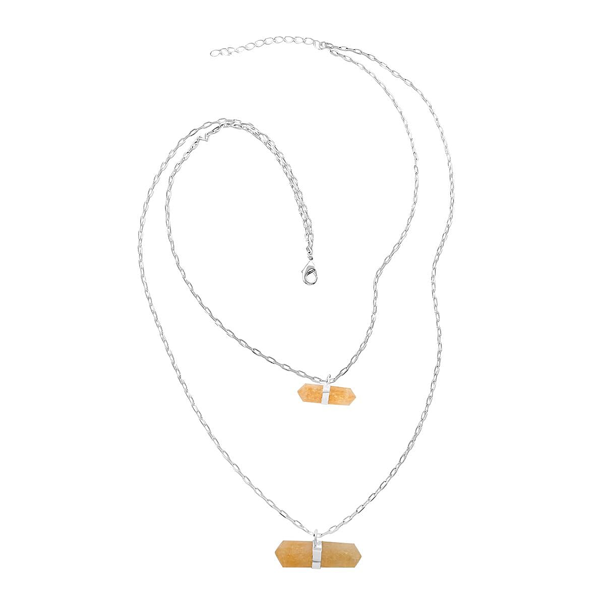 Brazilian Citrine Double Layer Necklace 21-23 Inches in Silvertone 38.50 ctw