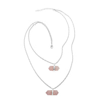 Galilea Rose Quartz Double Layer Necklace 21-23 Inches in Silvertone 36.00 ctw