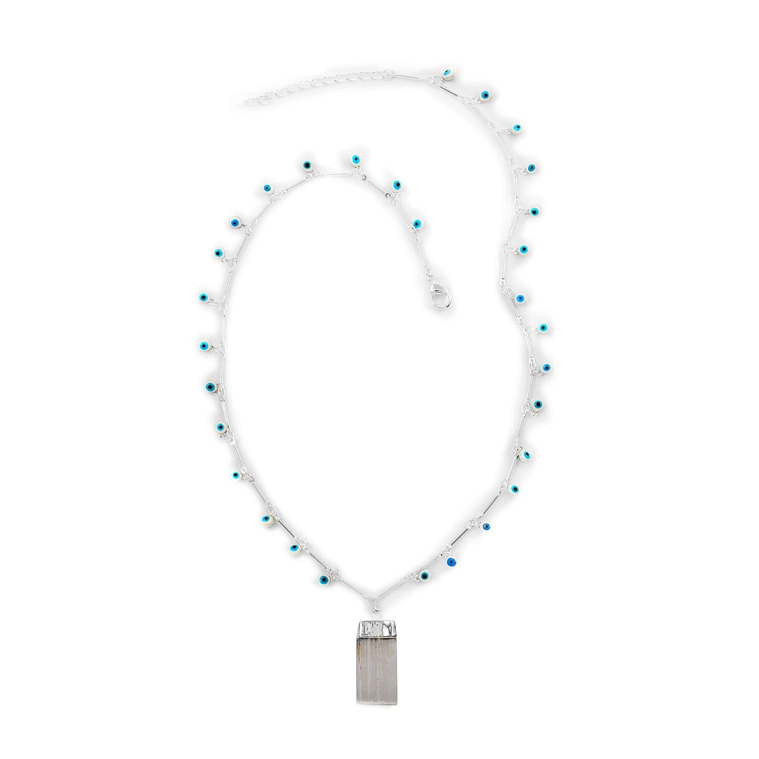 Selenite Pendant Necklace 20-22 Inches in Silvertone 24.50 ctw