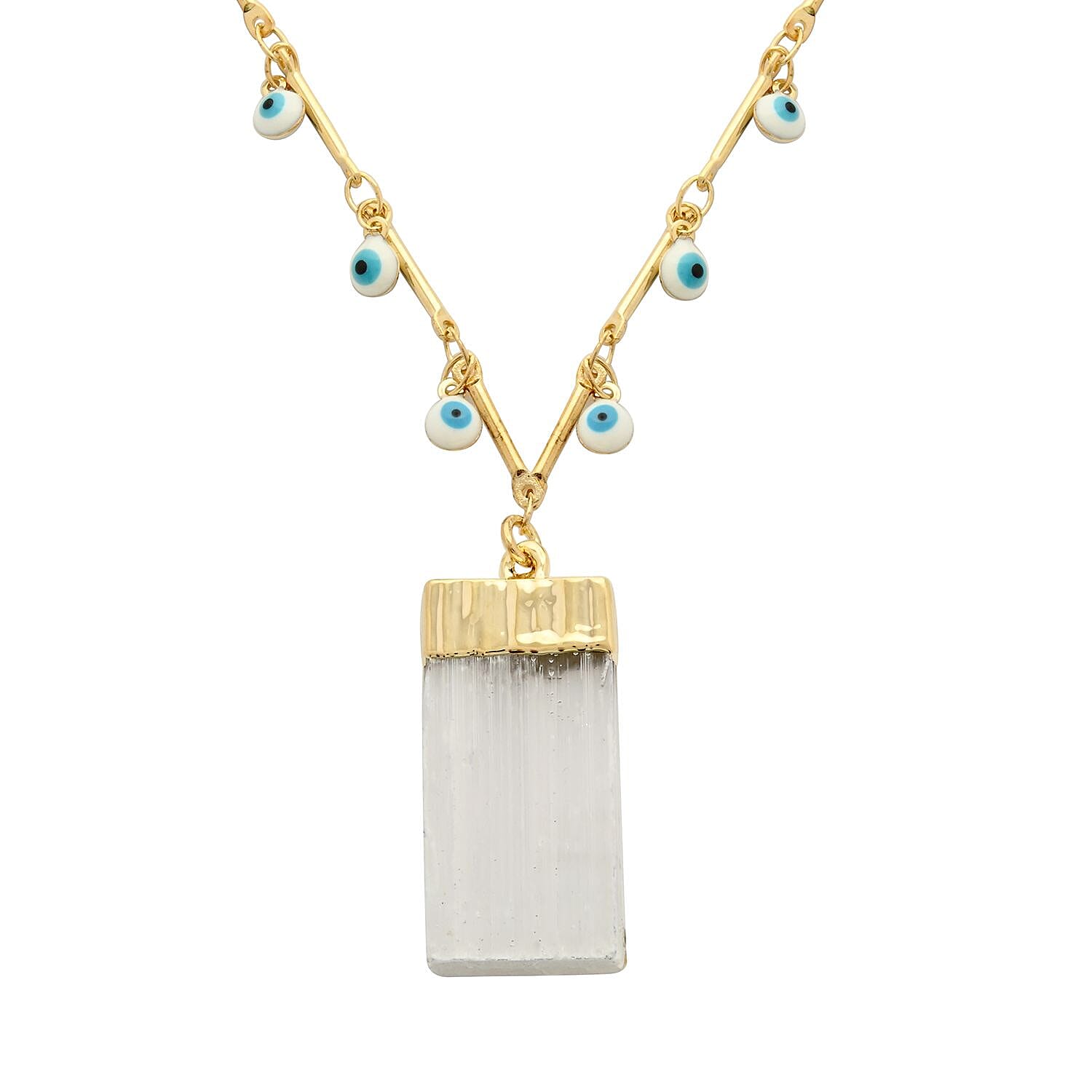 Selenite 24.50 ctw Evil Eye 20-22 Inch Adjustable Pendant Necklace in Goldtone, Evil Eye Jewelry, Birthday Anniversary Gift