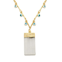 Selenite 24.50 ctw Evil Eye 20-22 Inch Adjustable Pendant Necklace in Goldtone, Evil Eye Jewelry, Birthday Anniversary Gift